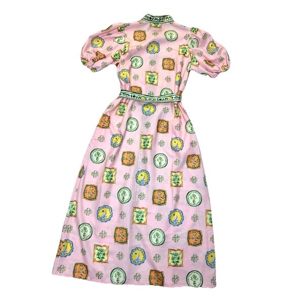 Sunday Up Linen Blend Shirt Dress Women’s Sz S Puff Sleeve Tie Waist Midi - Picture 3 of 11